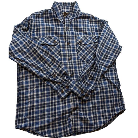 Duluth Trading Shirt Mens Large Plaid Flannel Button Up Long Sleeve Pockets Work - Picture 1 of 16